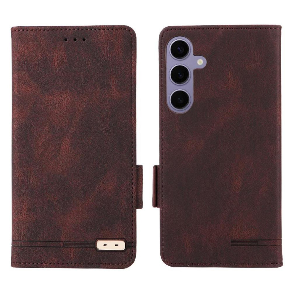 (Brown) Flip Case For Samsung Galaxy S25 Plus 5G Card Holder With Buckle Cover Magnetic Wallet Kickstand Brown 764549311804