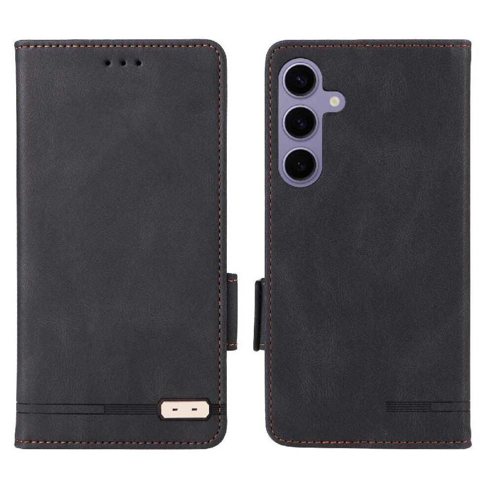 (Black) Flip Case For Samsung Galaxy S25 Plus 5G Card Holder With Buckle Cover Magnetic Wallet Kickstand Black 764549311811