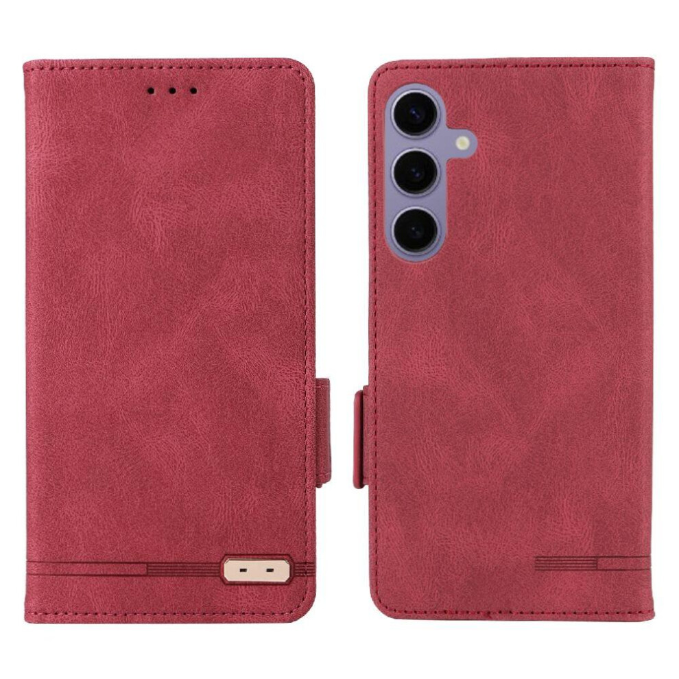 (Red) Flip Case For Samsung Galaxy S25 Cover Magnetic Wallet Card Holder Kickstand With Buckle Red 764549311934