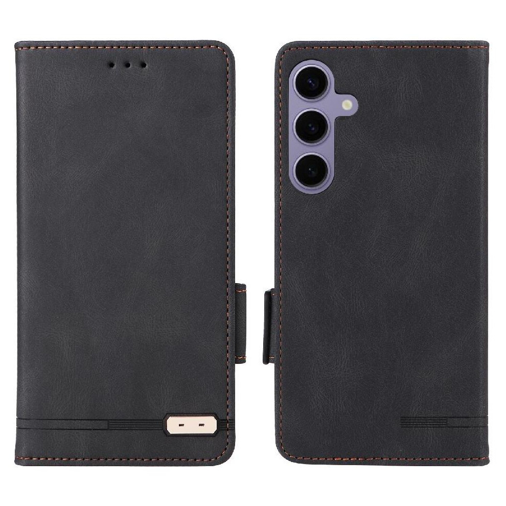 (Black) Flip Case For Samsung Galaxy S25 Cover Magnetic Wallet Card Holder Kickstand With Buckle Black 764549311910