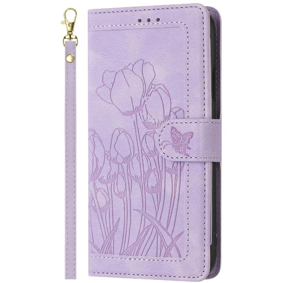 ( Violet) Wallet Case For Samsung Galaxy A25 Magnetic Closure Pu Leather Tulip Embossed Flip Case Wrist Strap Kickstand Light 764549312078