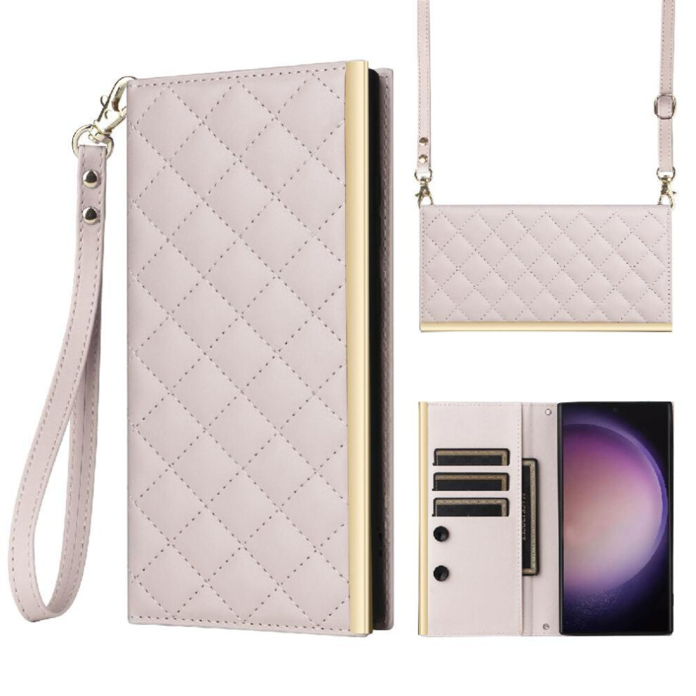 Photos - Case  Fashion Flip  for Samsung Galaxy S24 Ultra Wallet  Wrist Strap Crossbody Strap Kickstand Card Holde(White)