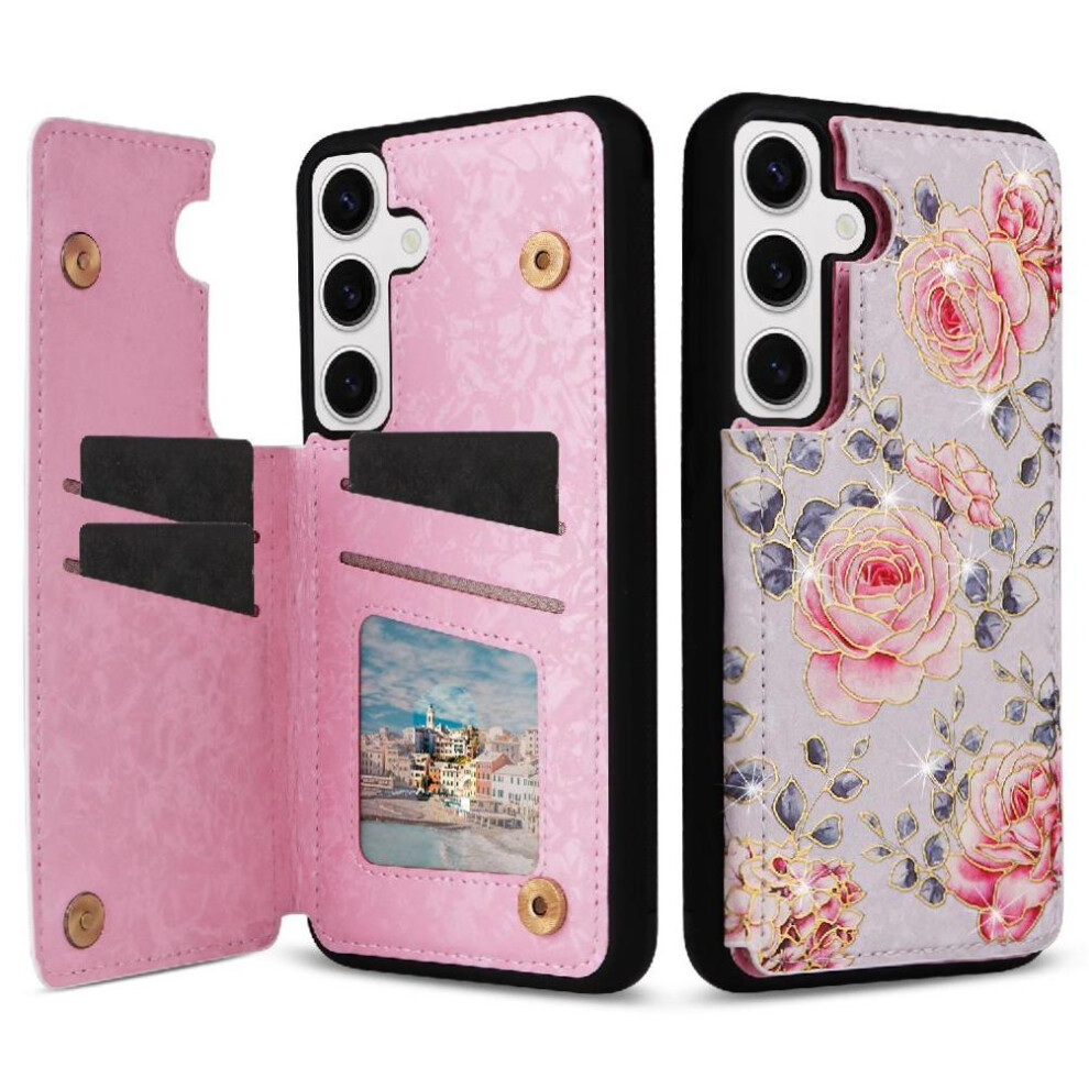 Photos - Case (C2) Double Buckle Wallet  for Samsung Galaxy S25 Photo Slot Card Holder Kickstand Shock Resistant Rfid Blocking