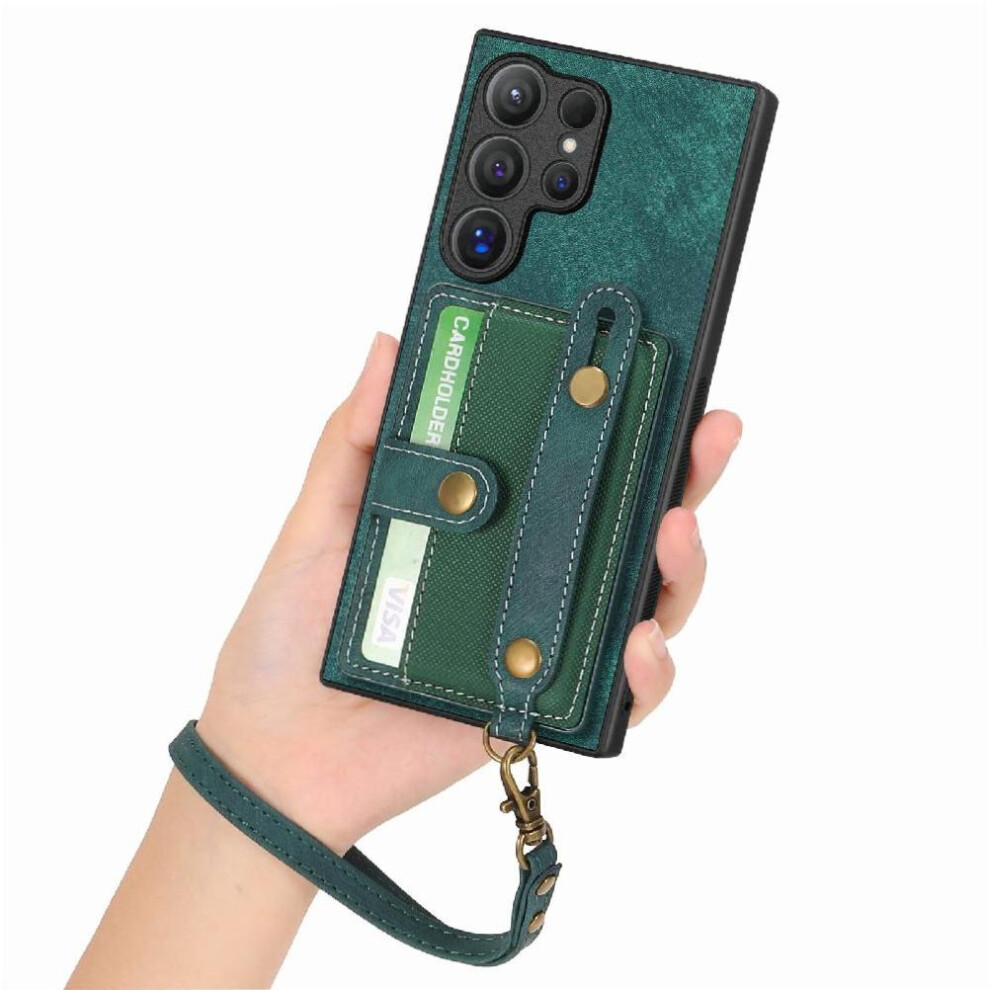 (Green) Case For Samsung Galaxy S24 Ultra Wristband Shockproof Wallet Strap Green 764549314959