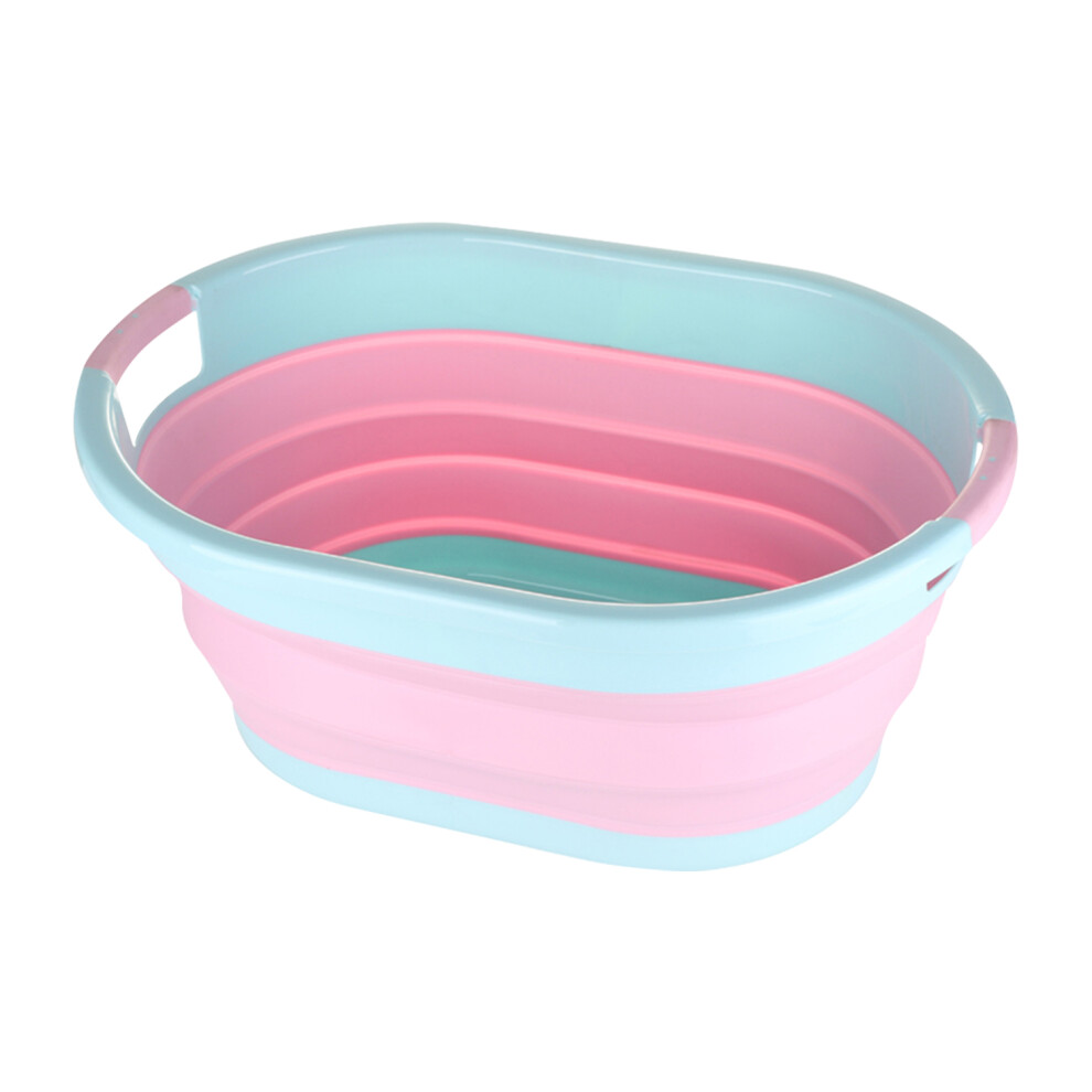 (39 Litre) Collapsible Plastic Laundry Basket, Oval Shape Laundry Hamper Foldable Storage Container for Laundry, Bedroom, Kitchen, Pink & Powder Blue