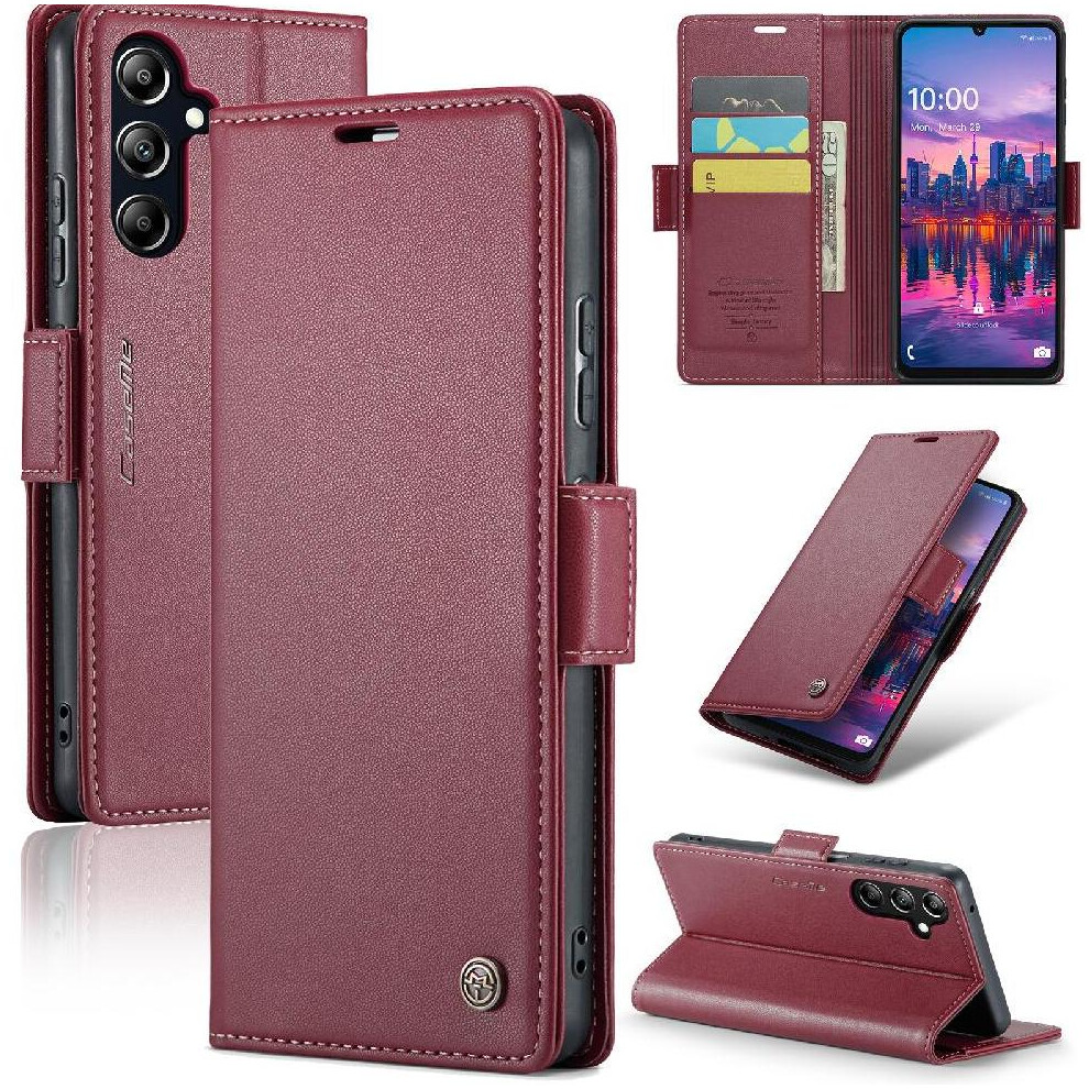 (Red) Flip Case For Samsung Galaxy A16 Card Slot Anti Fraud Shockproof Case Kickstand Wallet Case Red 764549315147