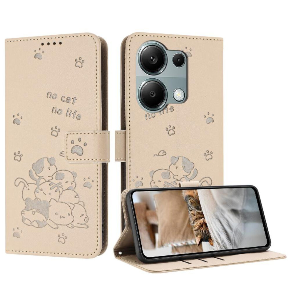 (Creamy ) Flip Case For Xiaomi Note 13 Pro 4G Leather Wallet Card Holder Kickstand Pu Leather Cute Cat White 764549315239