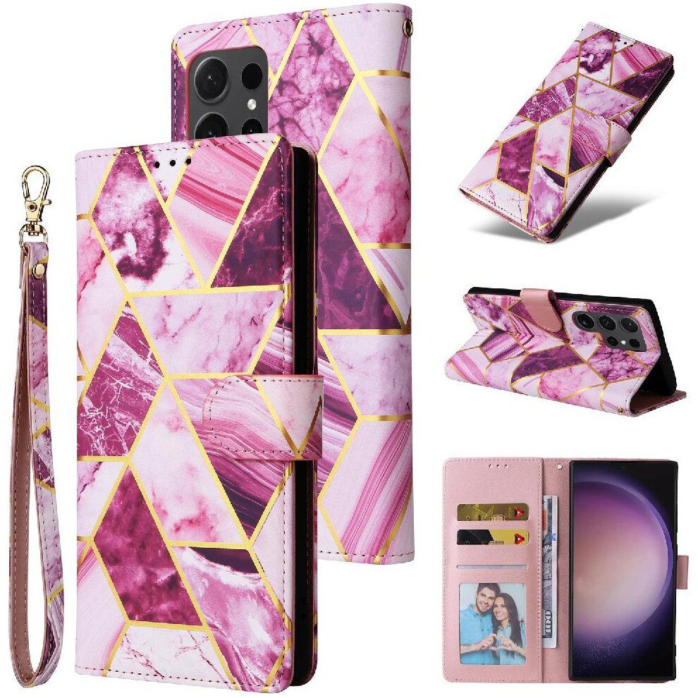 (Purple) Wallet Case For Samsung Galaxy S25 Ultra Wrist Strap Pu Leather Wallet Case Kickstand Magnetic Closure Purple 764549315598