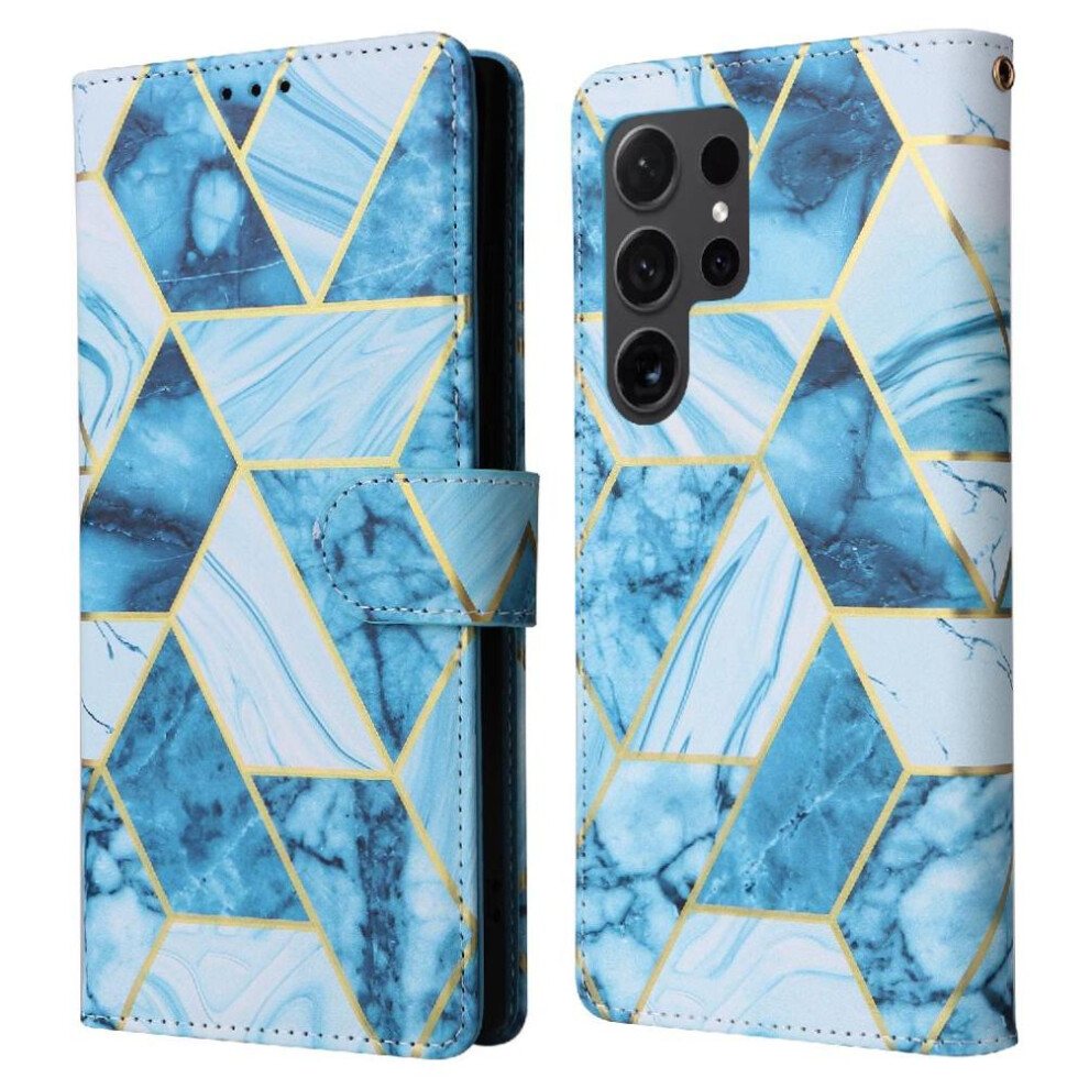 (Blue) Wallet Case For Samsung Galaxy S25 Ultra Wrist Strap Pu Leather Wallet Case Kickstand Magnetic Closure Blue 764549315574