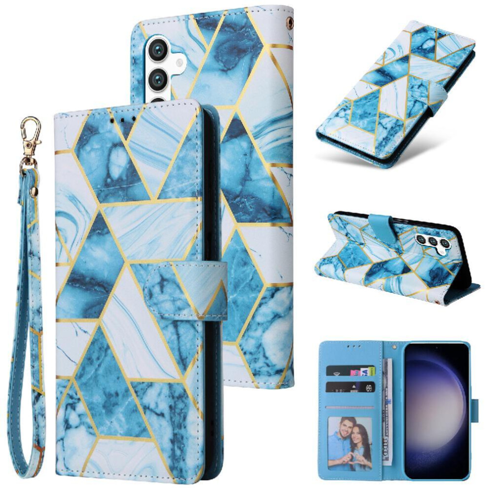 (Blue) Wallet Case For Samsung Galaxy S25 Magnetic Closure Pu Leather Wallet Case Wrist Strap Kickstand Blue 764549315611
