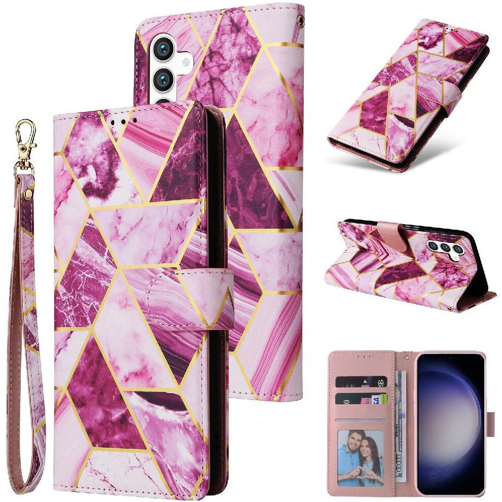 (Purple) Wallet Case For Samsung Galaxy S25 Magnetic Closure Pu Leather Wallet Case Wrist Strap Kickstand Purple 764549315635