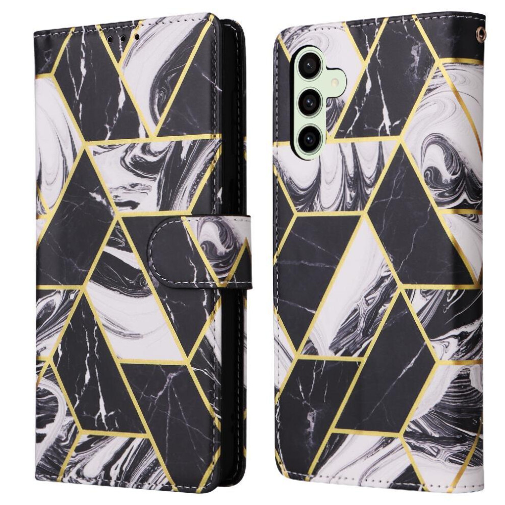 (Black) Wallet Case For Samsung Galaxy S24 Fe Wrist Strap Pu Leather Wallet Case Kickstand Magnetic Closure Black 764549315642