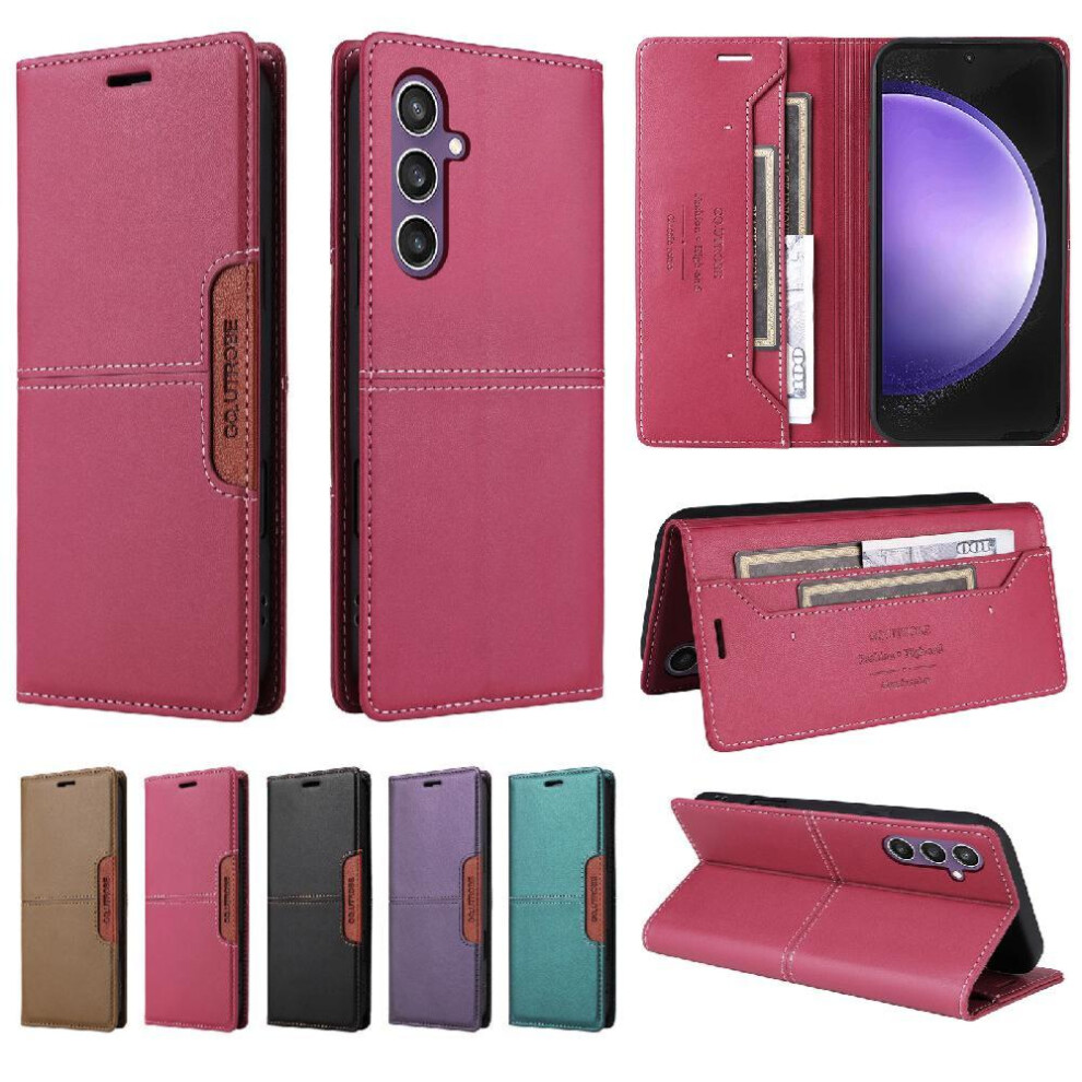 (Red) Flip Case For Samsung Galaxy S24 Fe Rfid Blocking Flip Cover Shockproof Wallet Red 764549316120