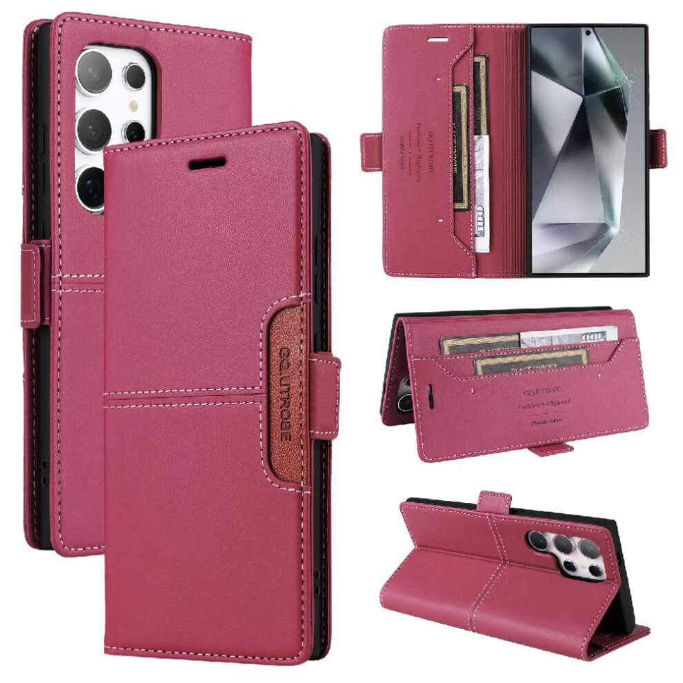 Gangxun (Red) Flip Case For Samsung Galaxy S24 Ultra Flip Cover Rfid Blocking Wallet Shockproof Red