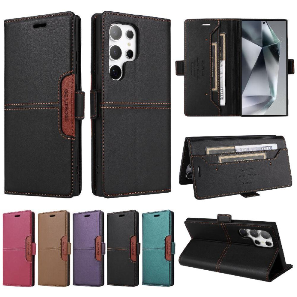 (Black) Flip Case For Samsung Galaxy S24 Ultra Flip Cover Rfid Blocking Wallet Shockproof Black 764549316182