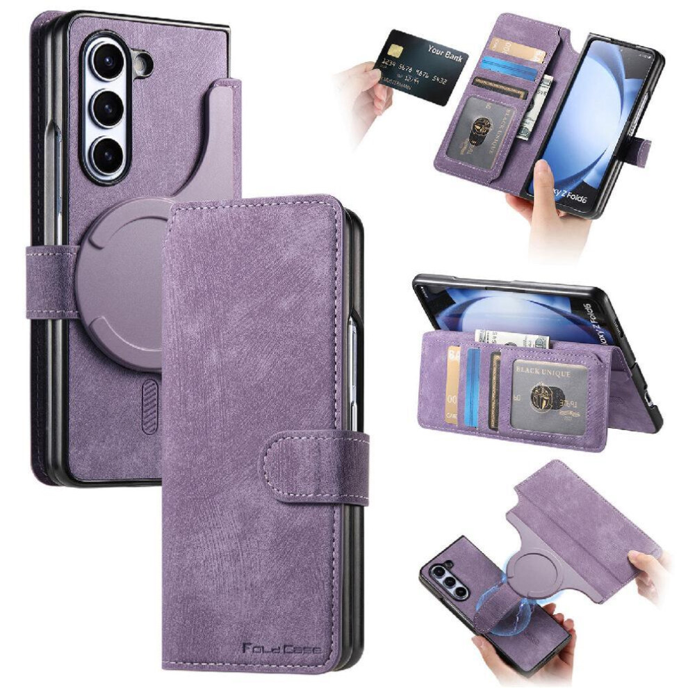 Photos - Case  Flip  for Samsung Galaxy Z Fold 6 Retro Card Stand Magnet Shielding Material Wallet(Purple)