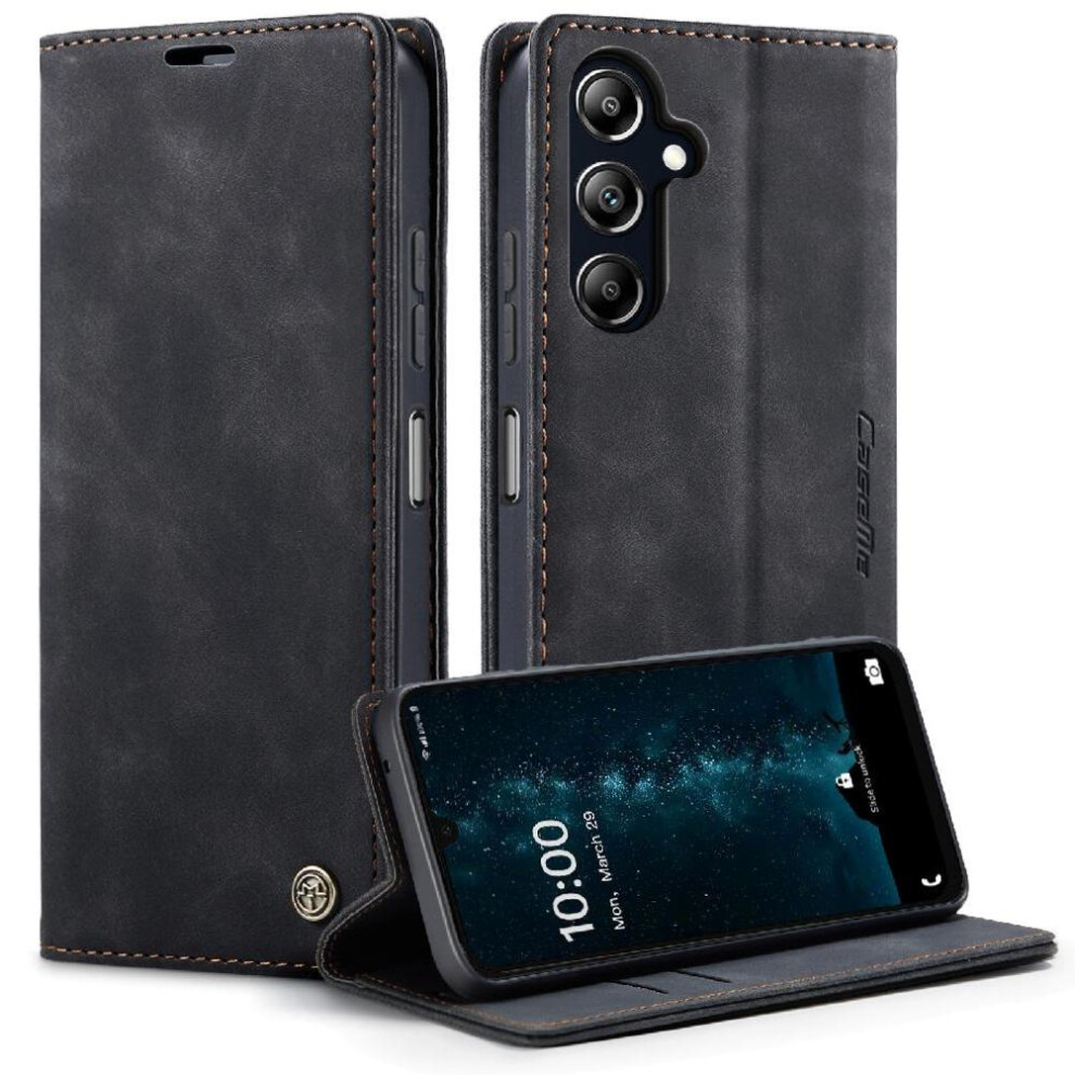 (Black) Flip Case For Samsung Galaxy A16 Case Card Slot Kickstand Vintage Pu Leather Wallet Magnetic Closure Shockproof Flip Folio Book Black 764549317684