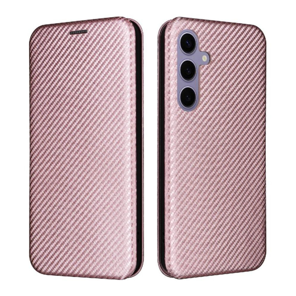(Pink) Flip Case For Samsung Galaxy S25 Plus Leather Folio Flip Case Full Protection Magnetic Carbon Fiber With Card Holder Kickstand Card Insertion Pink 764549317738