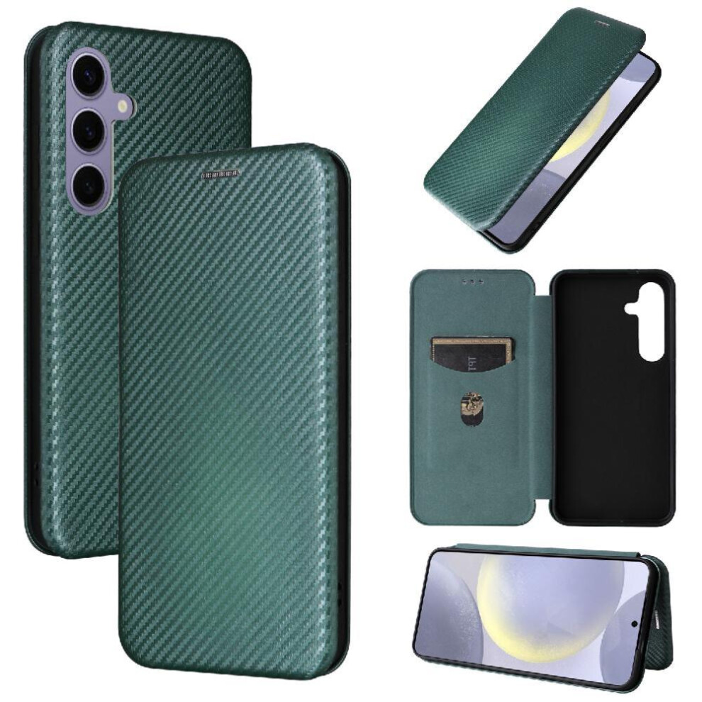 (Green) Flip Case For Samsung Galaxy S25 Plus Leather Folio Flip Case Full Protection Magnetic Carbon Fiber With Card Holder Kickstand Card Insertion Green 764549317691