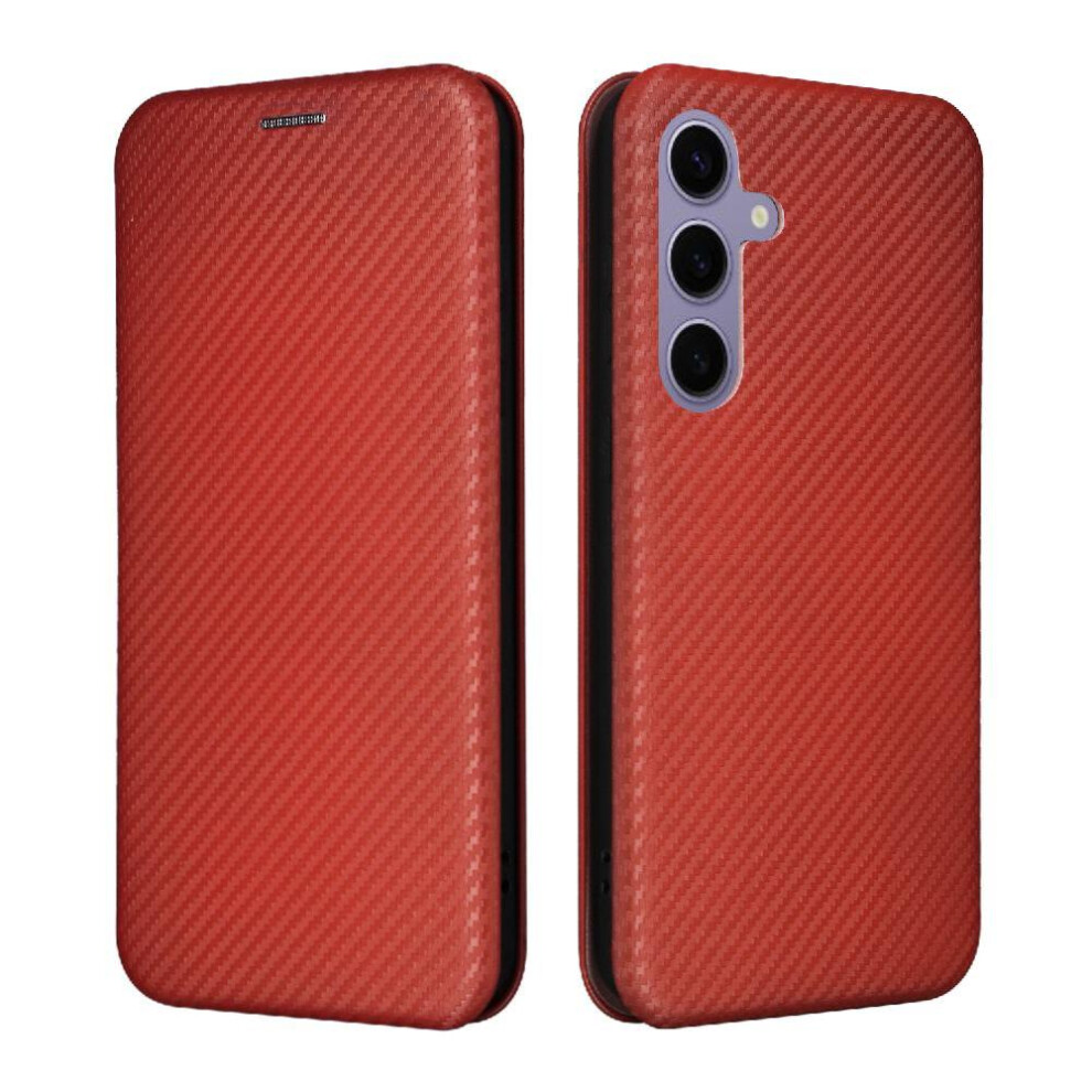 (Brown) Flip Case For Samsung Galaxy S25 Leather Folio Flip Case Card Insertion Magnetic Carbon Fiber Full Protection With Card Holder Kickstand Brown 764549317776