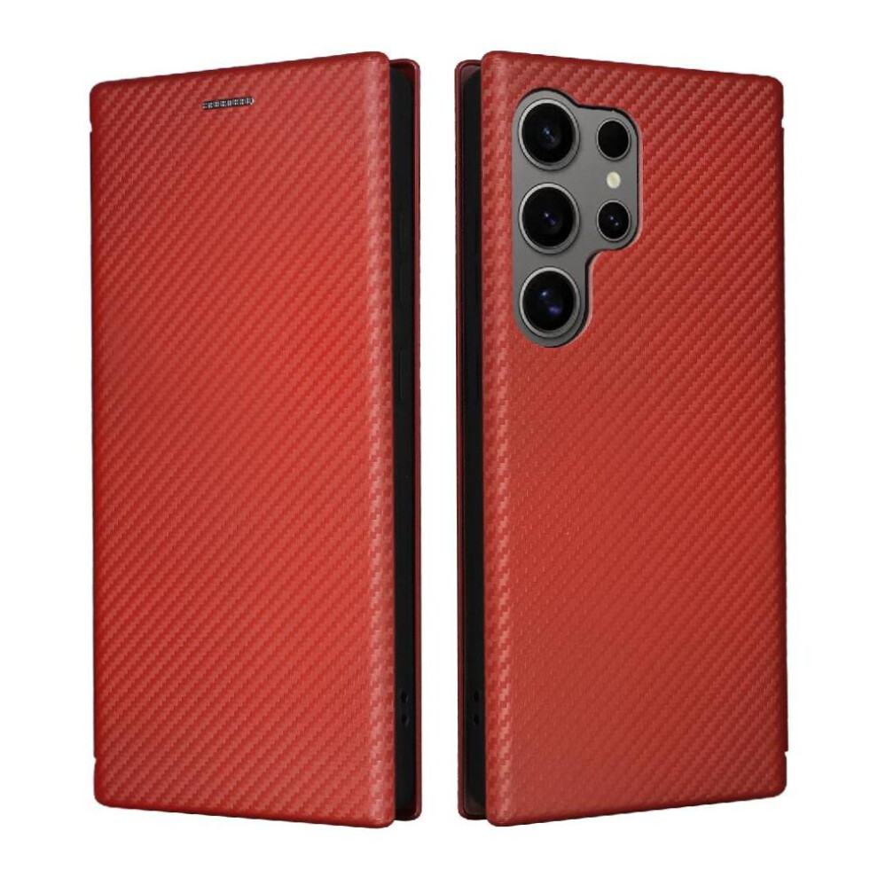 (Brown) Flip Case For Samsung Galaxy S25 Ultra Full Protection Leather Folio Flip Case Magnetic Carbon Fiber With Card Holder Kickstand Card Insertion Brown 764549317820