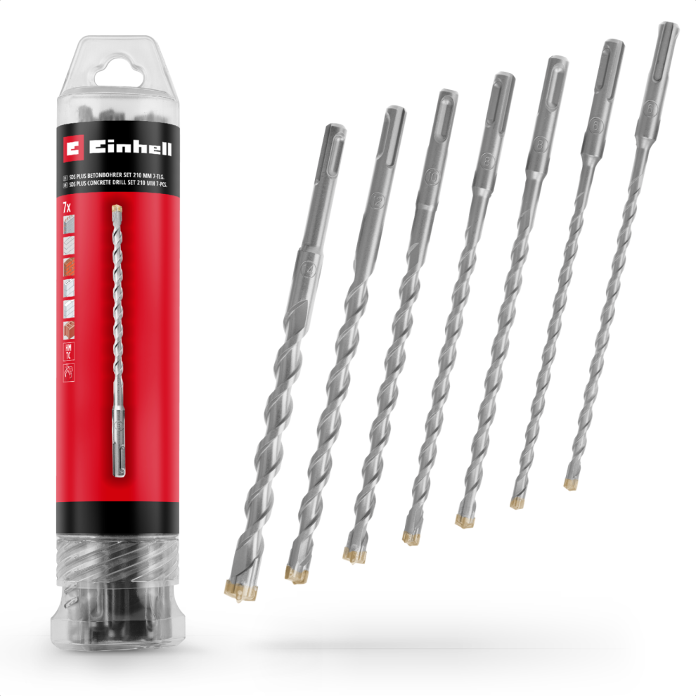 Einhell 7X Concrete Drill Bit Set 210Mm 6-14Mm For Sds+ Rotary Hammers Steel