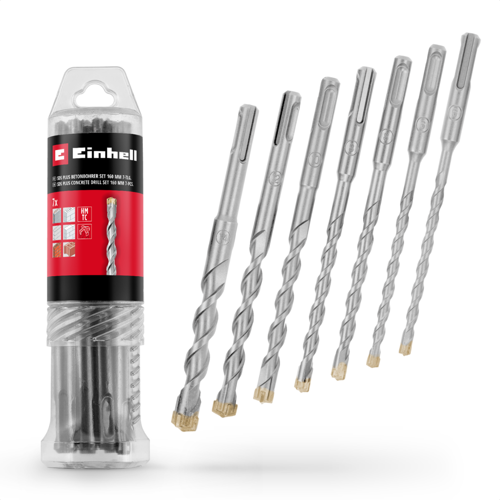 Einhell 7X Concrete Drill Bit Set 160Mm 6-14Mm For Sds+ Rotary Hammers Steel