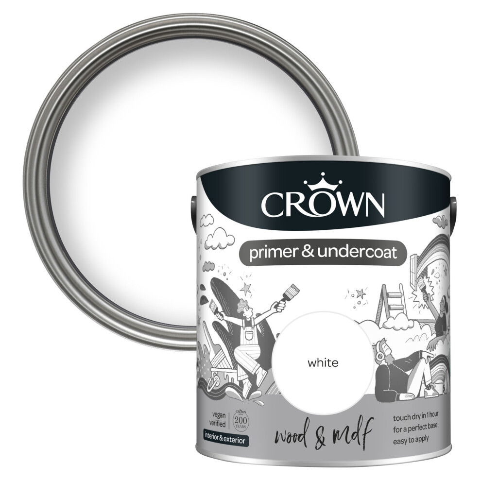 Crown Wood and MDF Primer and Undercoat, White 2.5L