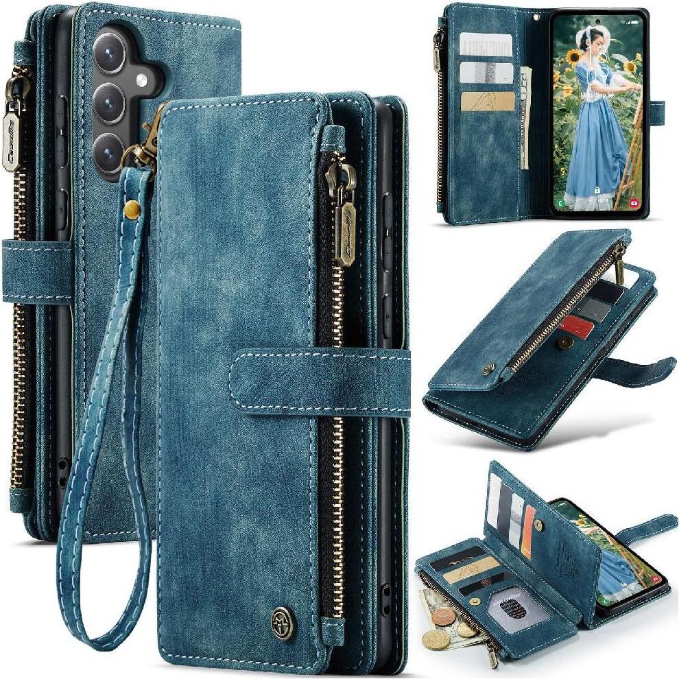 (Blue) Flip Case Compatible With Samsung Galaxy S24 Fe 5G Drivers License Card Slots Drivers License Card Slots With Card Holder Blue 764549322220