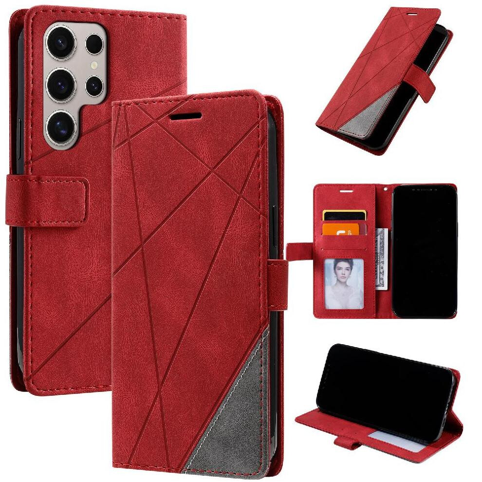 (Red) Case Compatible With Samsung Galaxy S25 Ultra Shockproof Magnetic Wallet Flip Folio Card Holder Kickstand Pu Leather Red 764549322596