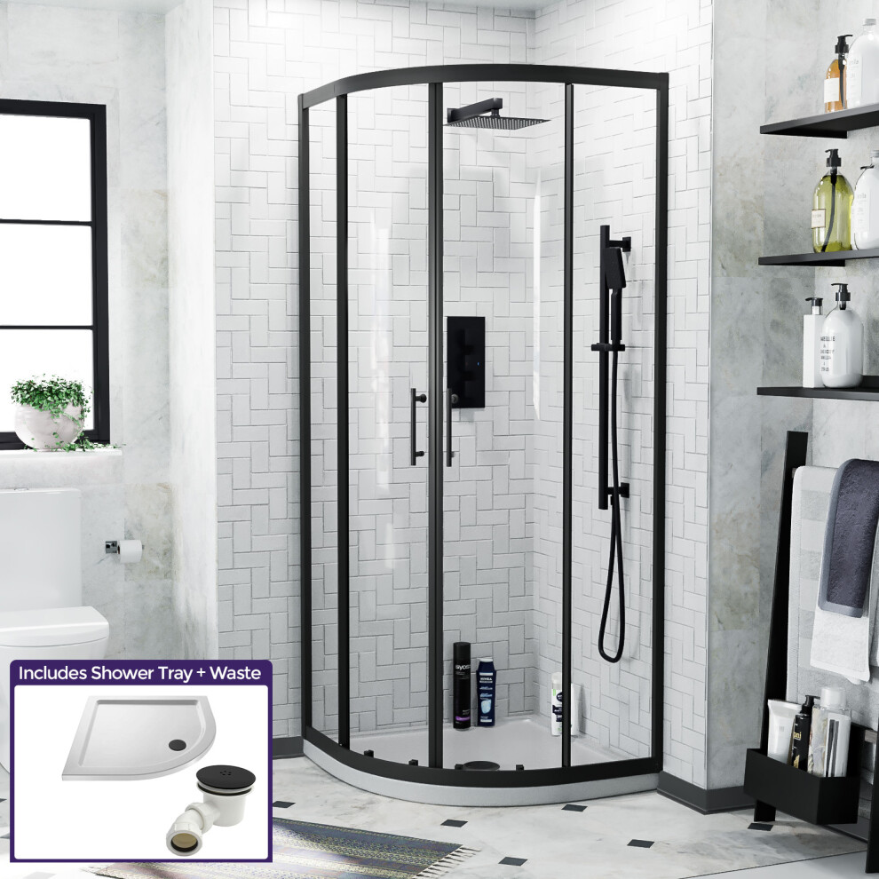 Nes Home Saturn Black Quadrant 800 Corner Shower Enclosure & Tray