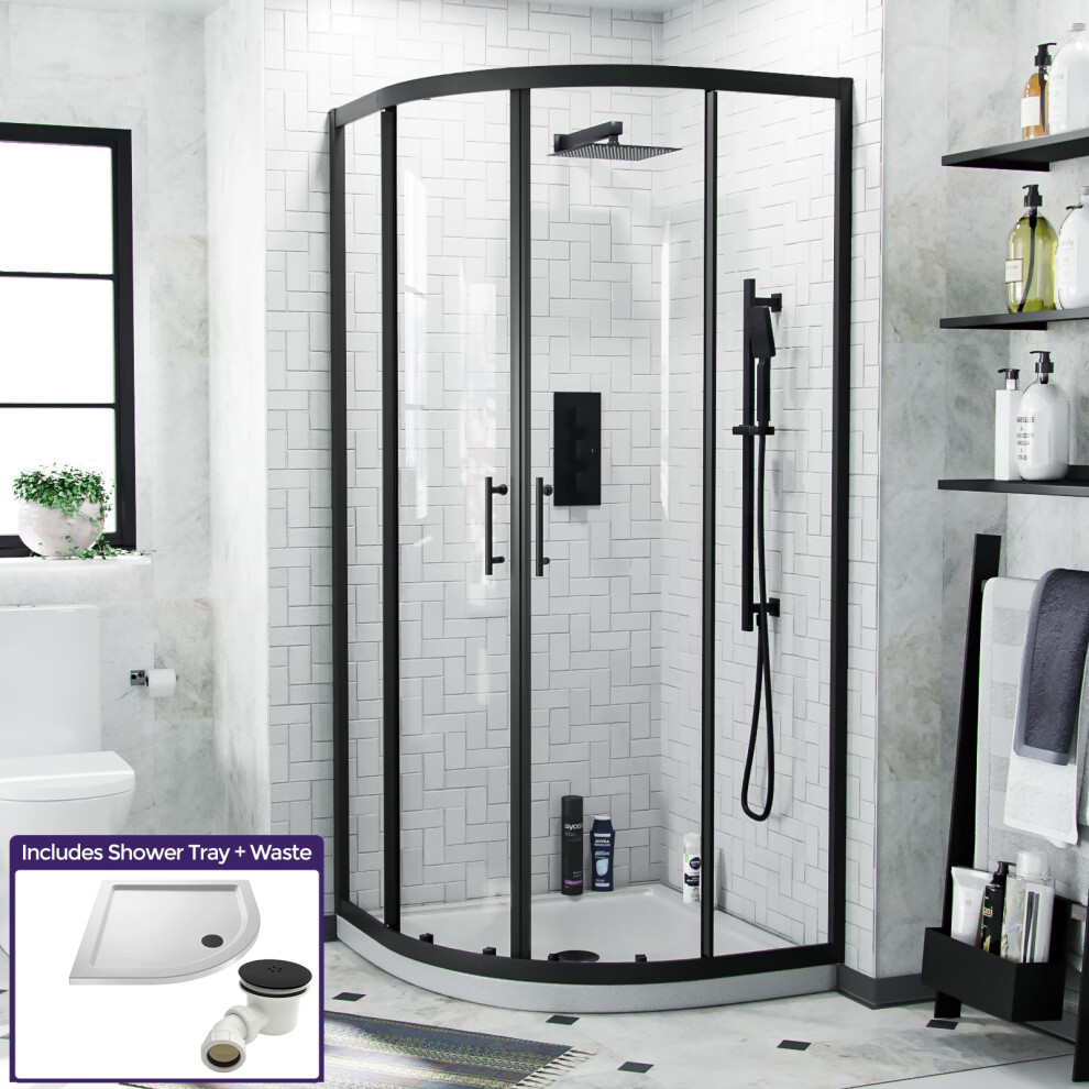 Nes Home Saturn Black Framed Quadrant 1850 X 870 Corner Shower Enclosure & Tray