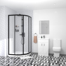 Nes Home Black Quadrant Shower Enclosure with Basin Vanity, Close Coupled Toilet