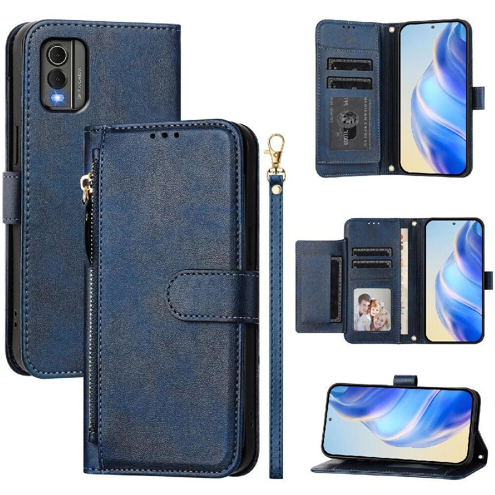(Blue) Flip Case For Nokia C32 Zipper Card Holder Pu Leather Magnetic Blue 764549323265