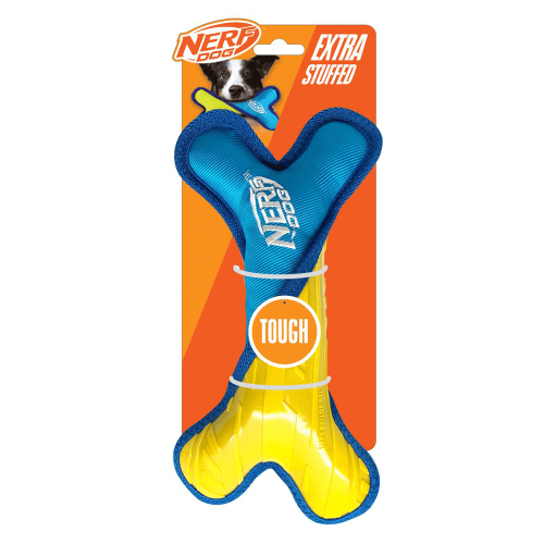 Nerf Nerf Dog Tuff Nylon Plush Bone Poly Filled Multicoloured Chew Toy