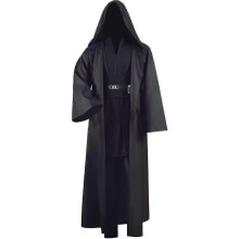 (S,Black)Adult Tunic Costume For Jedi Outfit Skywalker Halloween Cosplay Costume Hooded Robe Cloak Full Set Uniform Three Versions