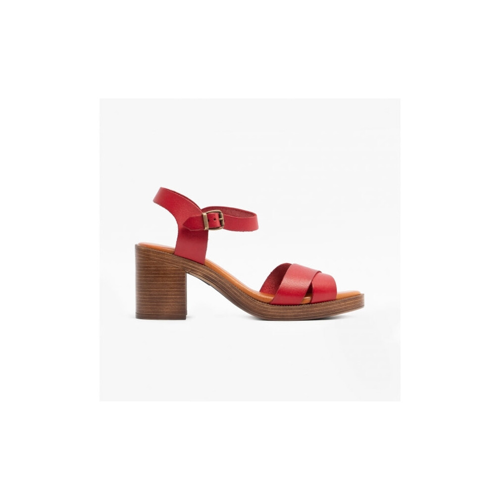 (UK 4) Hush Puppies GEORGIA Womens Leather Sandals Red