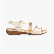 Sandali Rieker donna Massa 659C7 in pelle bianca - piatti, leggeri, con cinturini a strappo