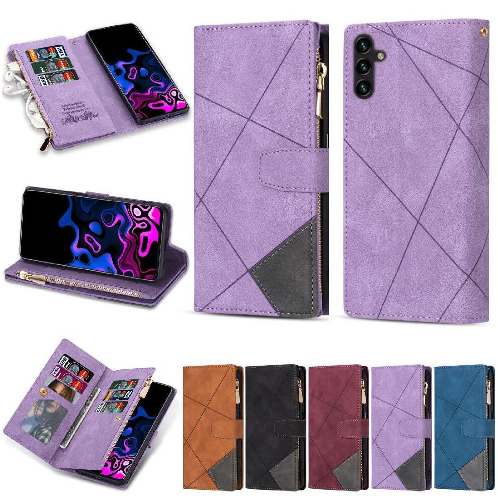 (Purple) Wallet Case Compatible With Samsung Galaxy A24 4G Kickstand Magnetic Closure 5 Card Holders Wrist Strap Purple 764549326143
