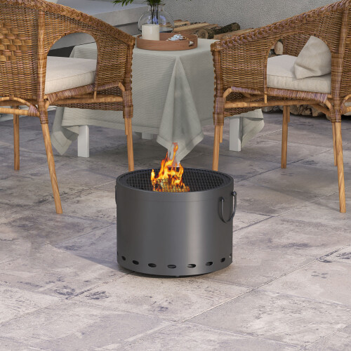 Outsunny Outsunny 38cm Smokeless Wood Burning Firepit Metal Fire Pit, Dark Grey