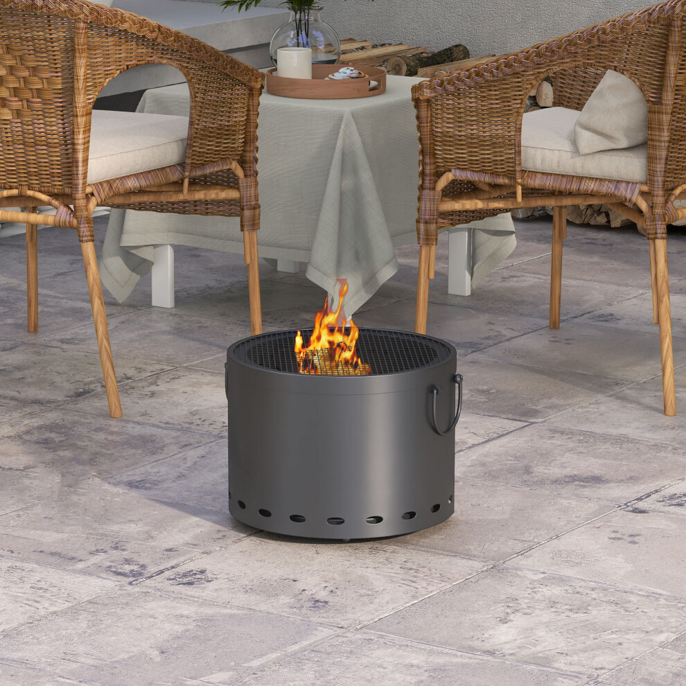 Outsunny 38Cm Smokeless Wood Burning Firepit Metal Fire Pit, Dark Grey