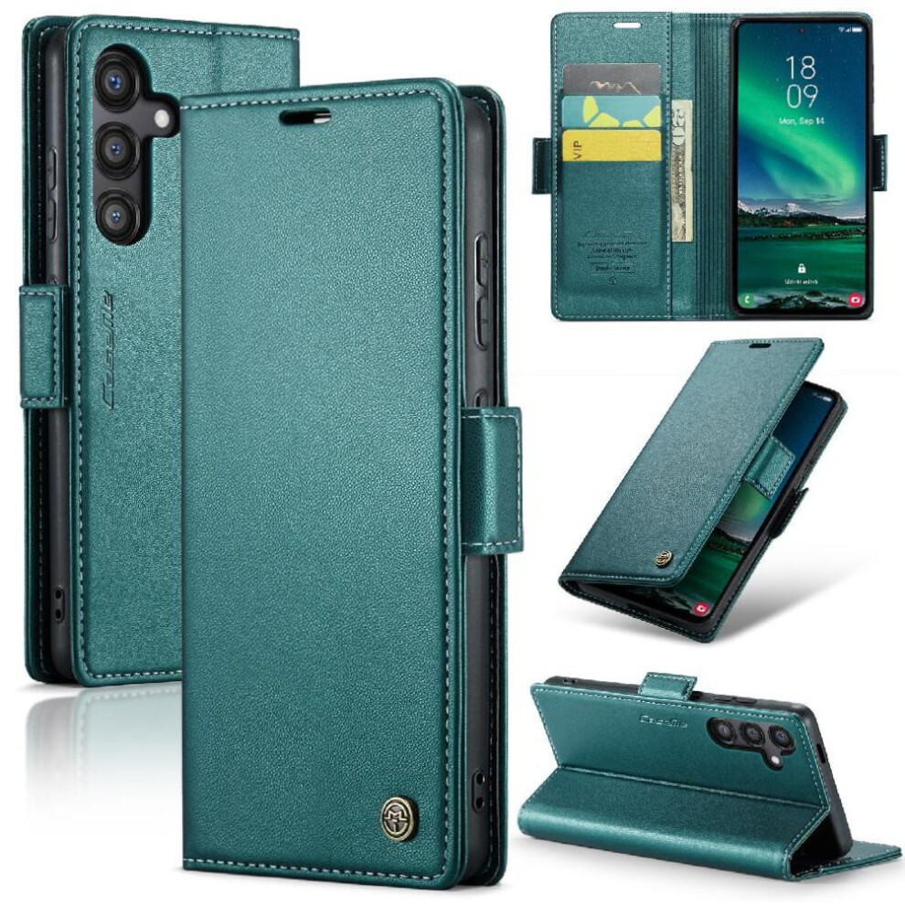 (Green) Flip Case Compatible With Samsung Galaxy S24 Fe Anti Fraud Kickstand Wallet Case Card Slot Shockproof Case Green 764549327379