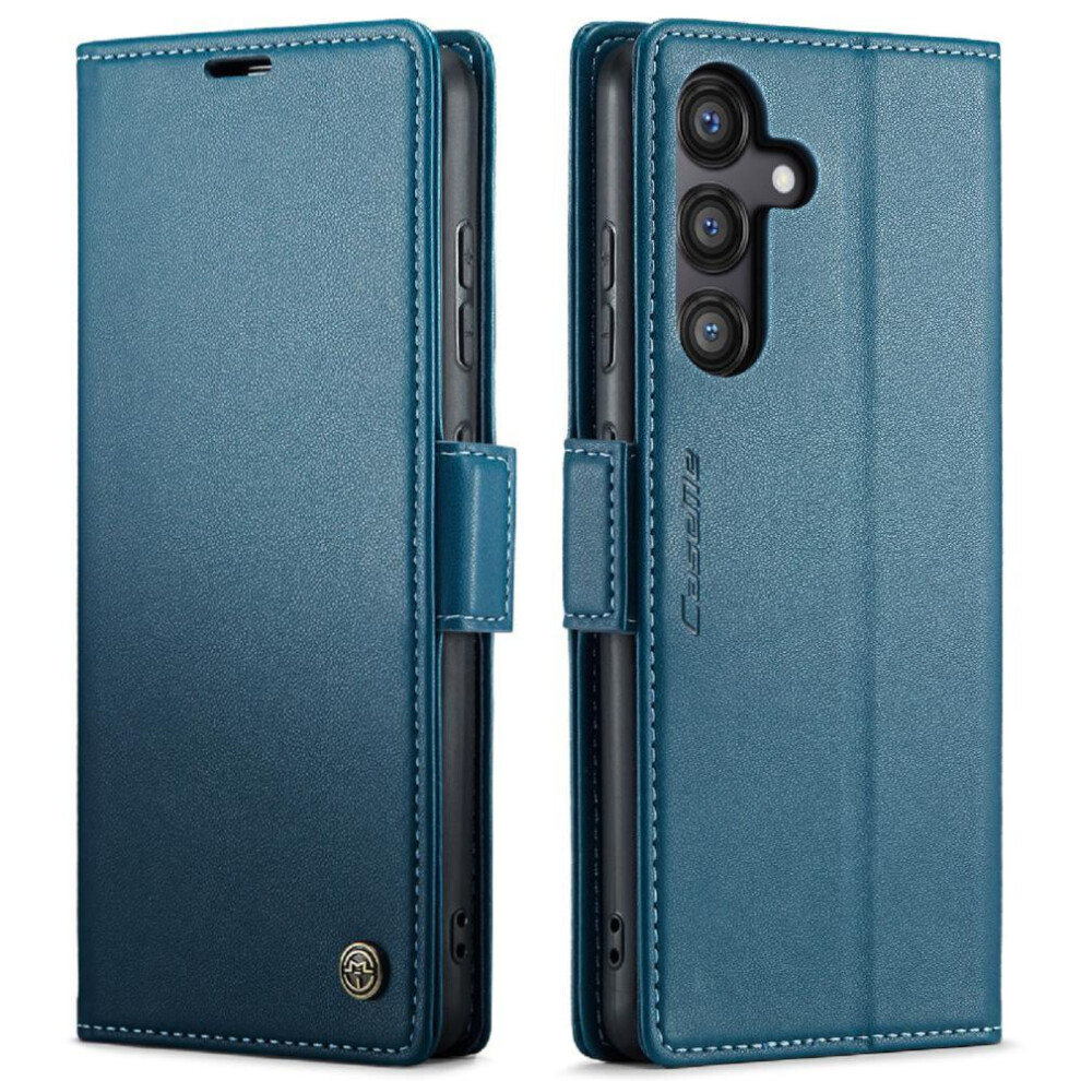 (Blue) Flip Case Compatible With Samsung Galaxy S24 Fe Anti Fraud Kickstand Wallet Case Card Slot Shockproof Case Blue 764549327386
