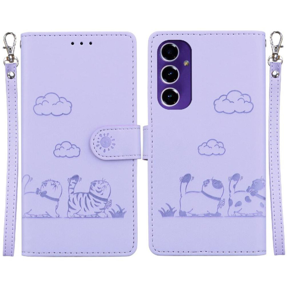 (Purple) Flip Case Compatible With Samsung Galaxy S24 Fe Cat Rfid Leather Wallet Card Slot Holder Kickstand Purple 764549327508