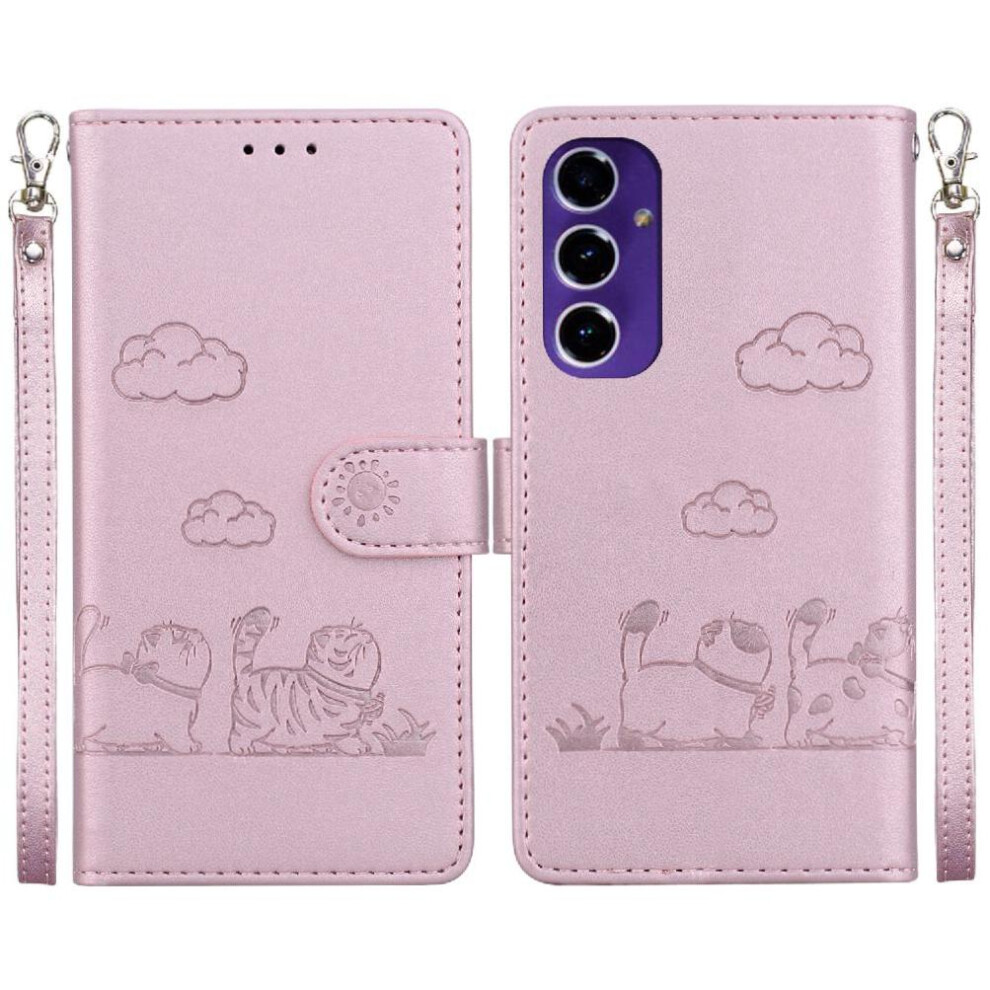(Pink) Flip Case Compatible With Samsung Galaxy S24 Fe Cat Rfid Leather Wallet Card Slot Holder Kickstand Pink 764549327485