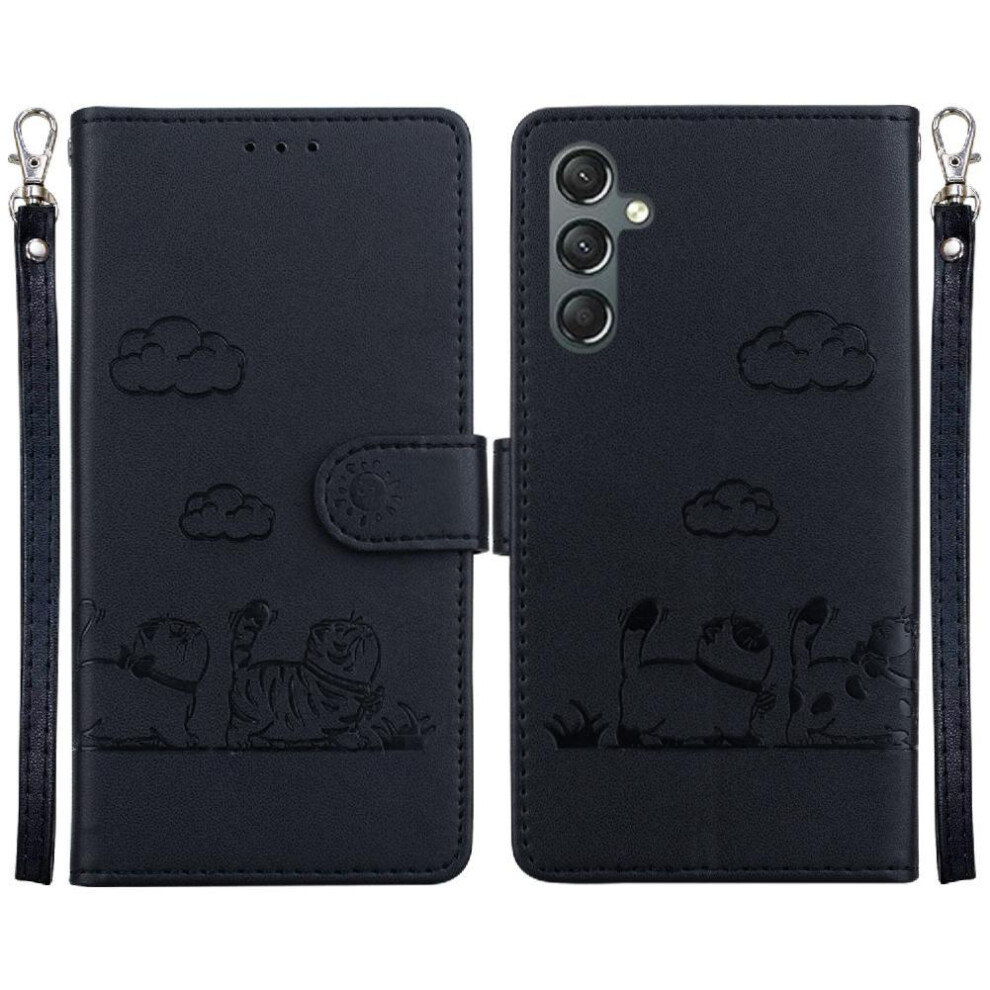 (Black) Flip Case Compatible With Samsung Galaxy A24 4G Cat Rfid Leather Wallet Card Slot Holder Kickstand Black 764549327591