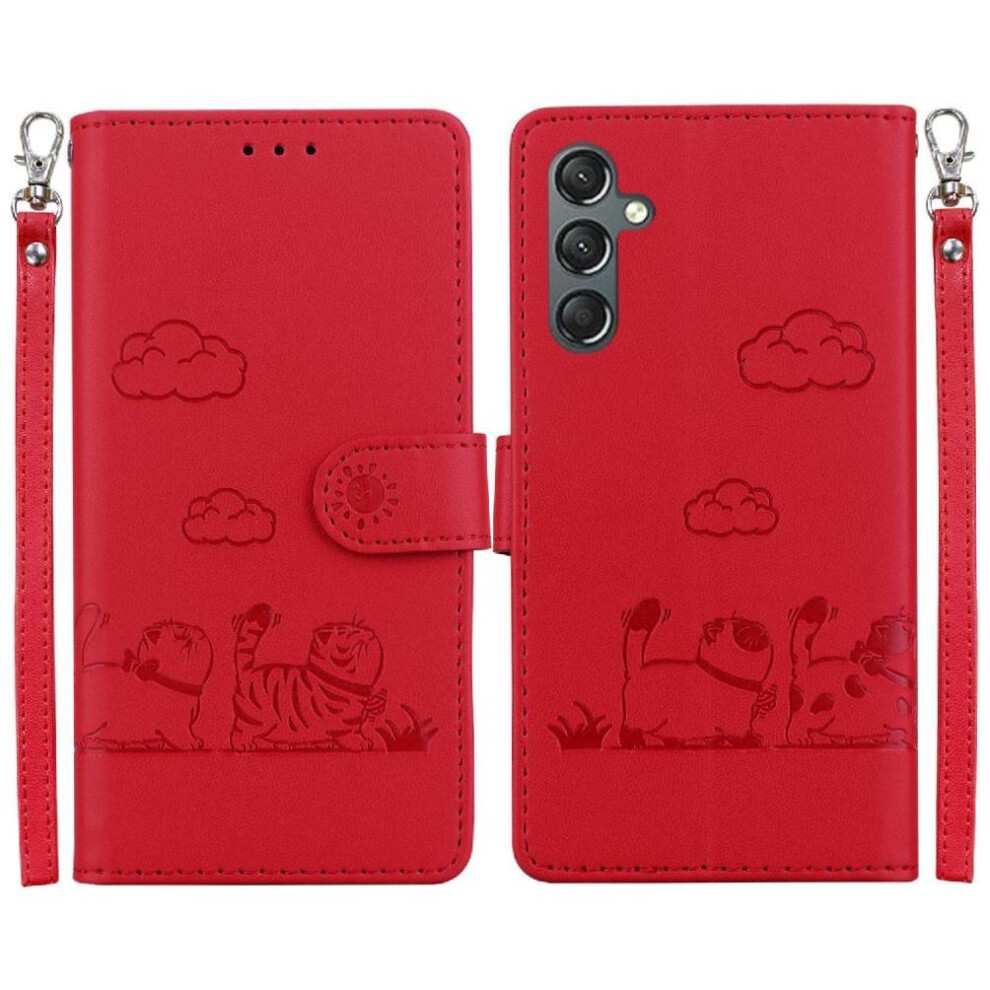 (Red) Flip Case Compatible With Samsung Galaxy A16 Cat Rfid Card Slot Holder Kickstand Leather Wallet Red 764549327638
