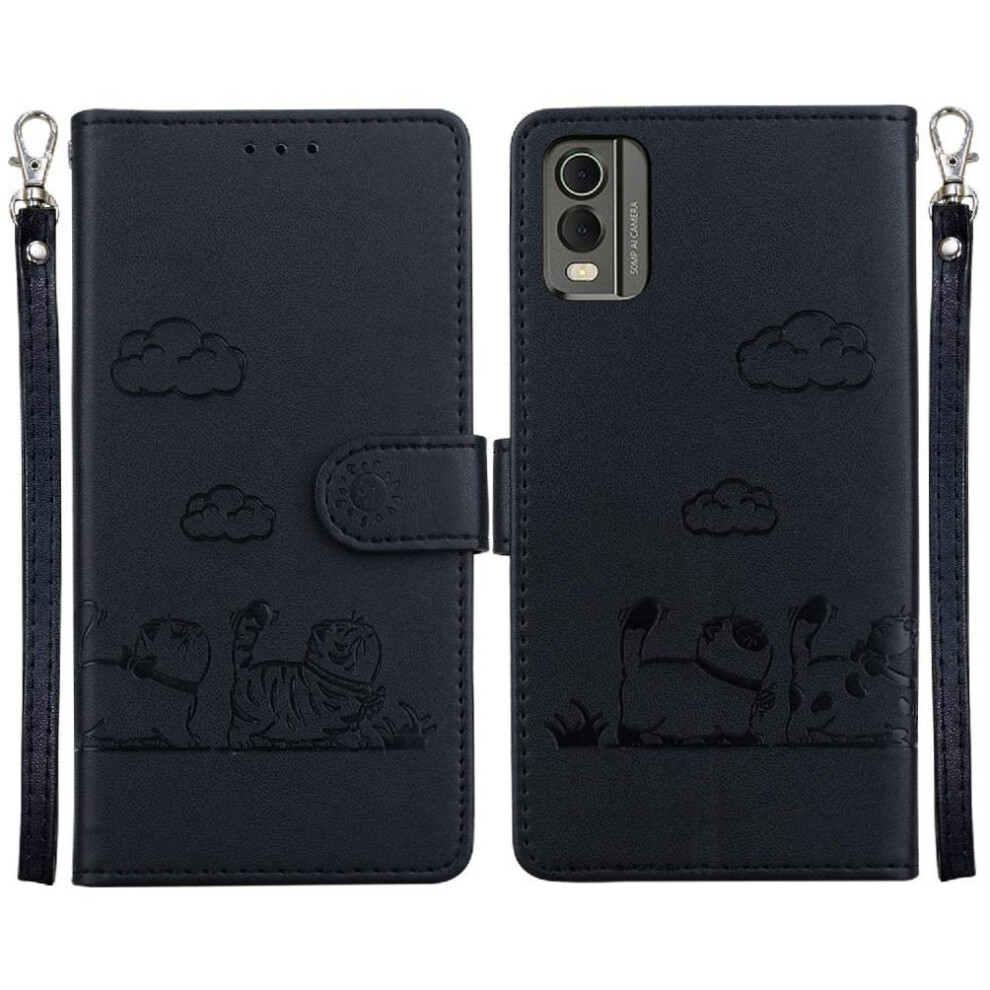 (Black) Flip Case For Nokia C32 Card Slot Holder Kickstand Leather Wallet Cat Rfid Black 764549327836