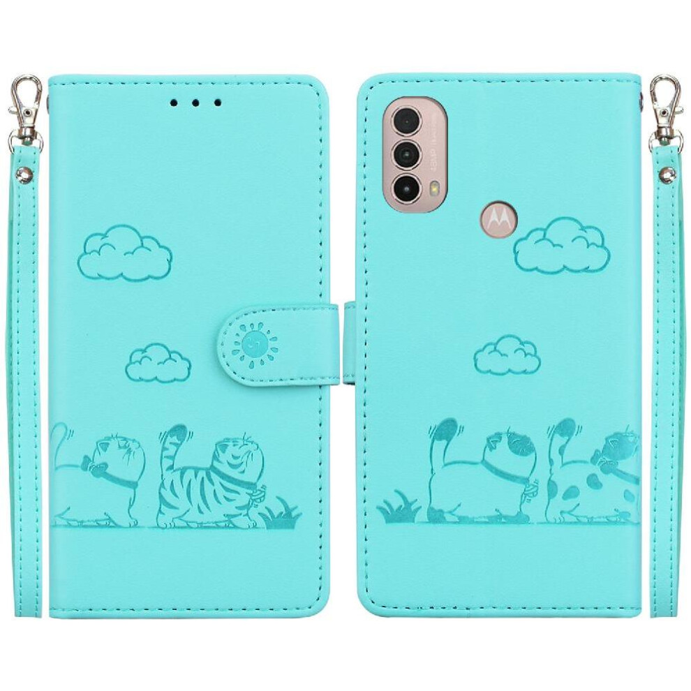 Gangxun (Green) Flip Case For Motorola Moto E30 Cat Rfid Card Slot Holder Kickstand Leather Wallet Green