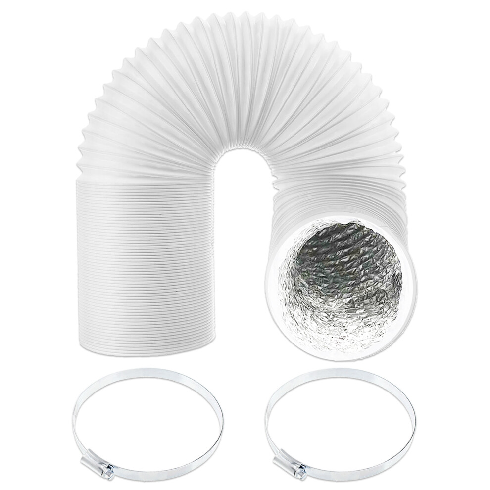 Universal Insulated Vent Hose 4" x 2.5m Flexible PVC Aluminium Foil Lined Duct Outlet Pipe + Clamp Clips